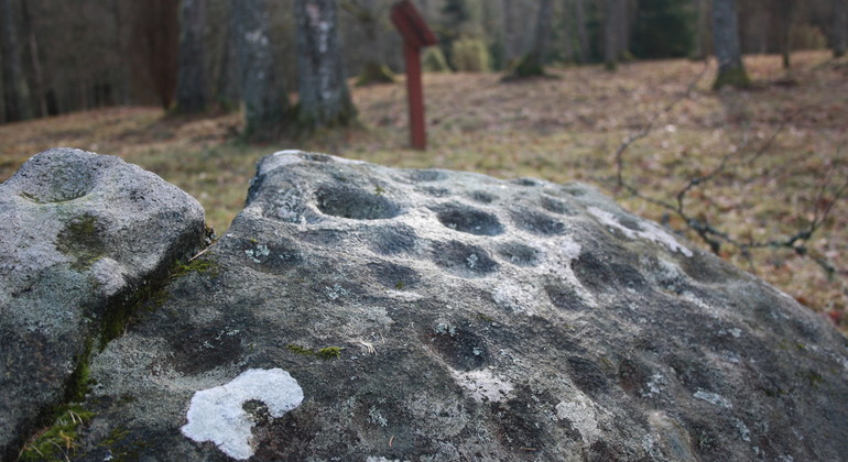Hålsten vid gravfälet i Hov