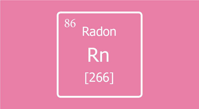 Radon kemisk betäckning i periodiska systemet mot en rosa bakgrund
