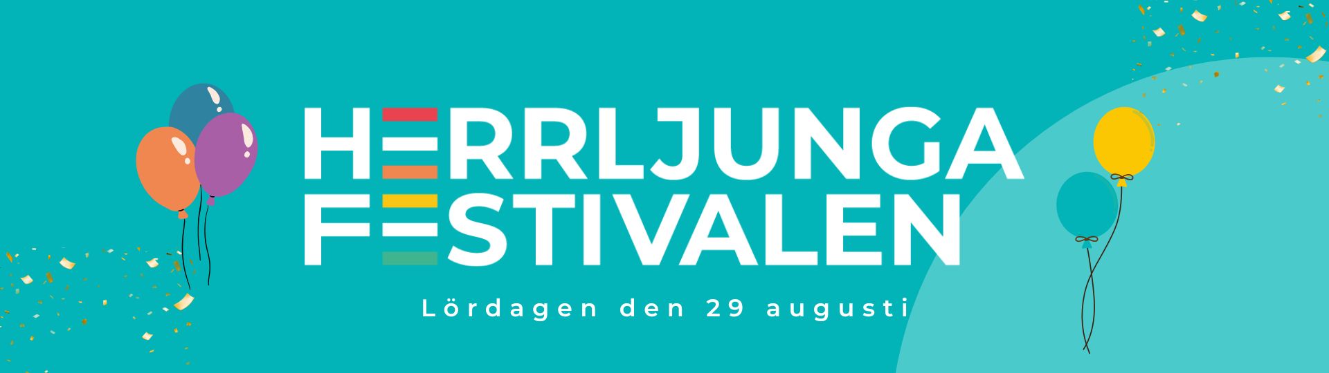 Loggan för festivalen med ballonger runt