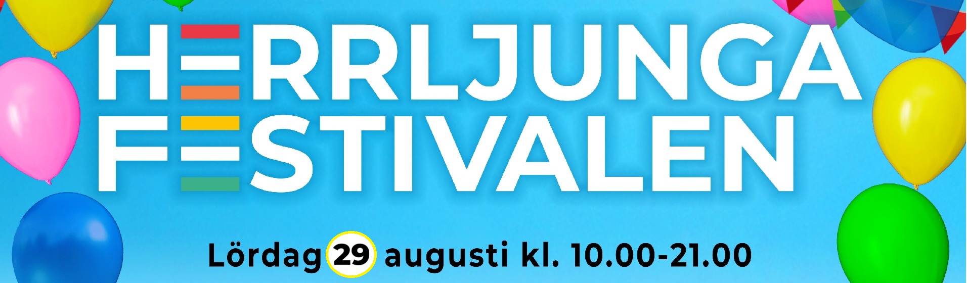 Loggan för festivalen med ballonger runt